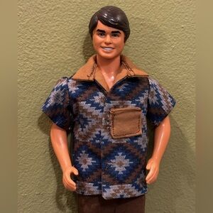 Handcrafted Aztec print doll shirt lined in light brown